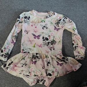 Posh peanut skulls and flowers long sleeve twirl dress